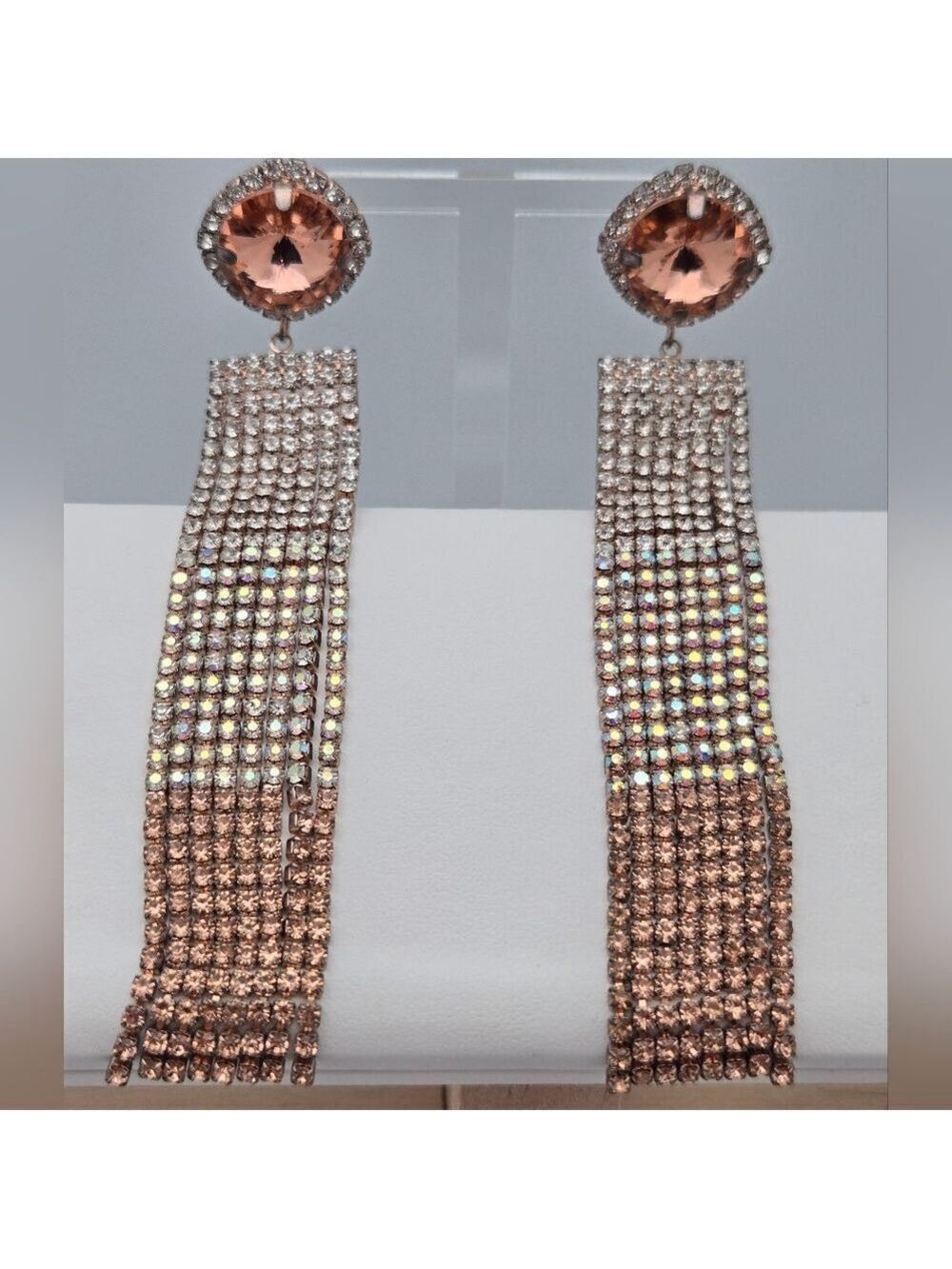 Dazzling Crystal & Rhinestone Waterfall Chandelier Earrings Peach